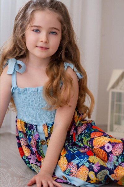 Hilal Akıncı Kids Kız Çocuk Ananas Baskılı Gipeli Askılı Elbise