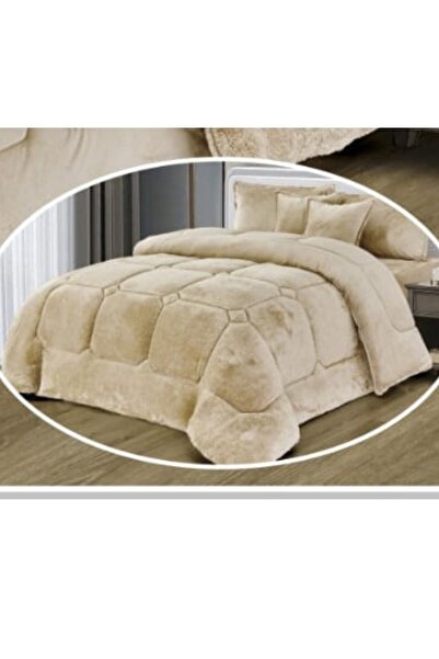 Moon 6 Pieces Winter Comforter Set One Velvet Side And One Side Fur Queen Size 230x250 cm