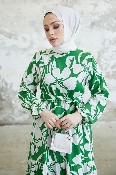 giyze Φόρεμα Hijab με μοτίβο λουλουδιών Πράσινο 431