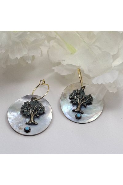 azra takı tasarım Tree of Life Patterned Women's Earrings - Mother of Pearl Handmade