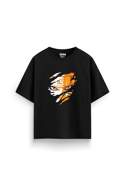 Sekizbiraltı Μαύρο μπλουζάκι Naruto Ouzumaki με τυπωμένη άνετη εφαρμογή 30/1 Unisex