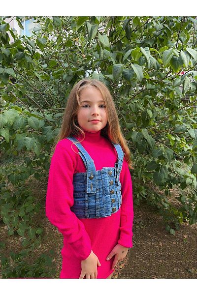 Hilal Akıncı Kids Girl's Denim Bustier Knitwear Dress Set of 2