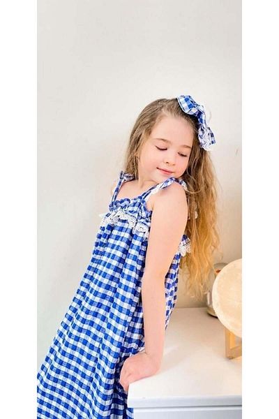 Hilal Akıncı Kids Rochie lungă țesătă Gingham pentru fete