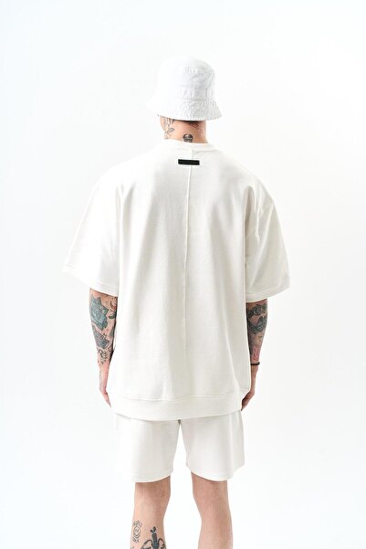 Respire Turnout Embroidered Interlock Oversize Shorts Set Ecru