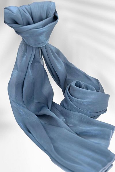 Amine Hüma Textured Satin Janjan Evening Dress Shawl Indigo 75*180