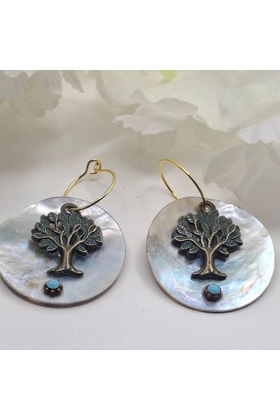 azra takı tasarım Tree of Life Patterned Women's Earrings - Mother of Pearl Handmade