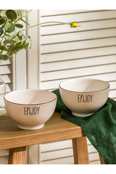 LC Waikiki Lcw Home Black Printed Ceramic Salad Bowl Set of 2 15 cm
