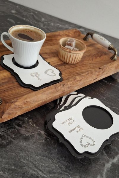ERDİZDEN 6 Piece Laser Cut Wooden Cup and Coaster from Erdiz