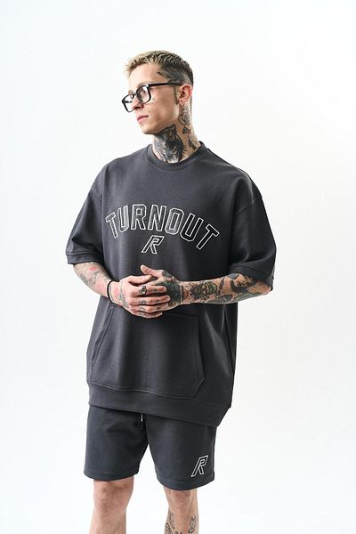 Respire Embroidered Interlock Oversize Shorts Set with Smoked