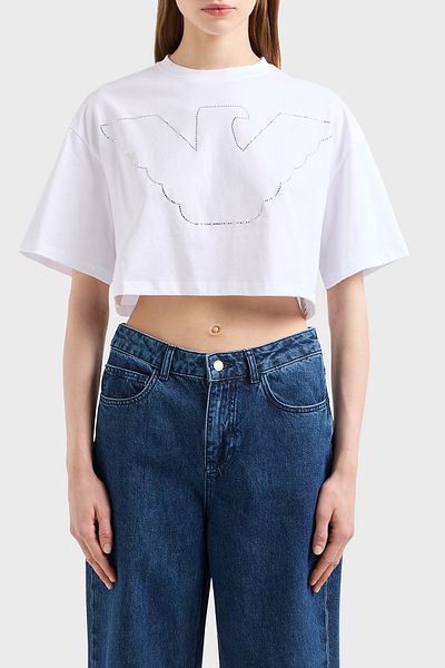Emporio Armani 100% Cotton Regular Fit Crew Neck Crop t Shirt t Shirt Ew 000897   Af12573 U00