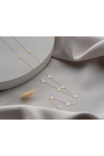 MİNİMAL 14 Ayar ALTIN Çiçek Y kolye "LHEAFL"