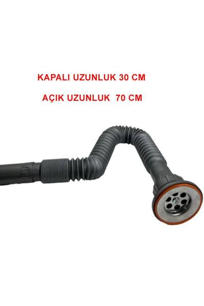 KAREN BANYO Krom Süzgeçli Körüklü Lavabo Ve Mutfak Sifonu Lavabo Gider Borusu 70 Cm 1.kalite Gri