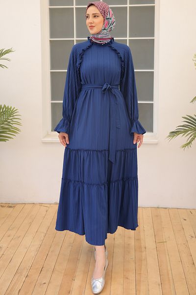 giyze Φόρεμα με λεπτομέρεια με ζωνάκι βολάν Navy Blue 2084