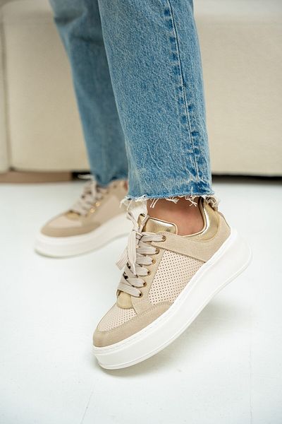 LAMİNTA Patos Gold Thick Sole Women's Sports Shoes