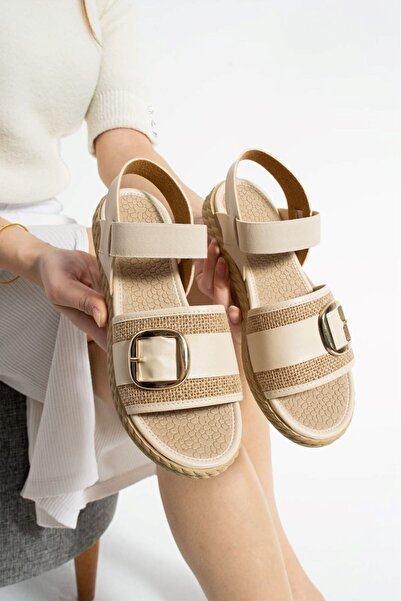 AlbiShoes صندل نسائي صيفي أنيق بإبزيم مرن وخفيف الوزن ونعل مريح للنساء بحزام ...