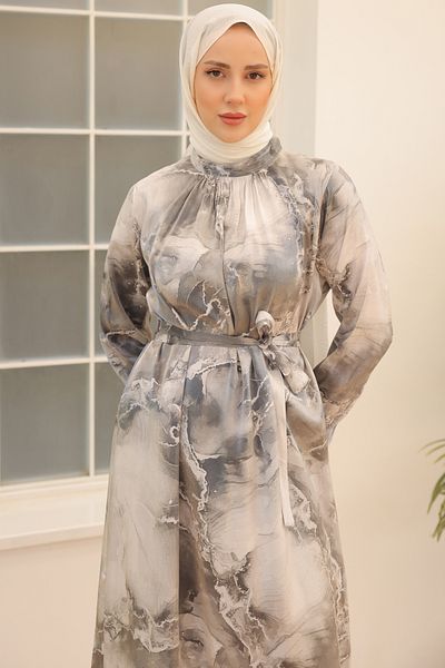 giyze Σατέν Φόρεμα Hijab Γκρι 3991