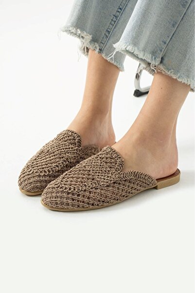 AlbiShoes Γυναικείες καλοκαιρινές ελαφριές άνετες παντόφλες κλειστές μπροστινές ψάθινες πλεκτές παντόφλες καθημερινές παντόφλες