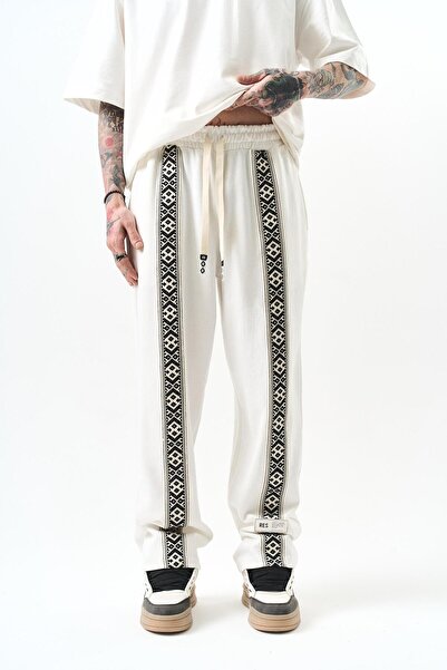 Respire Ανδρικό Ethnic Stripe με λεπτομερή Interlock φαρδύ φούτερ εκρού