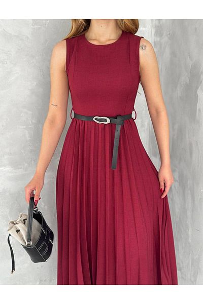 BYKUZEYARAS Rochie midi plisată din in Lina