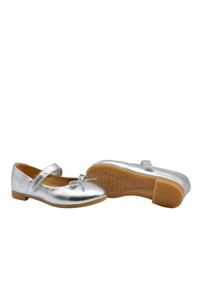kids A more Jessica Girl's Single Velcro Leather Silver Color Ballerina Shoes