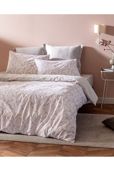 Madame Coco Octave King Size Elastisches Bettbezug-Set, 100 % Baumwolle, Ranforce-Druck, Puder