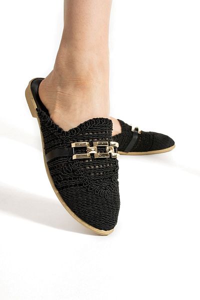 AlbiShoes Women's Chain Slippers Closed Front Straw Lace Knitted Casual Sandals Slippers Summer Slippers
