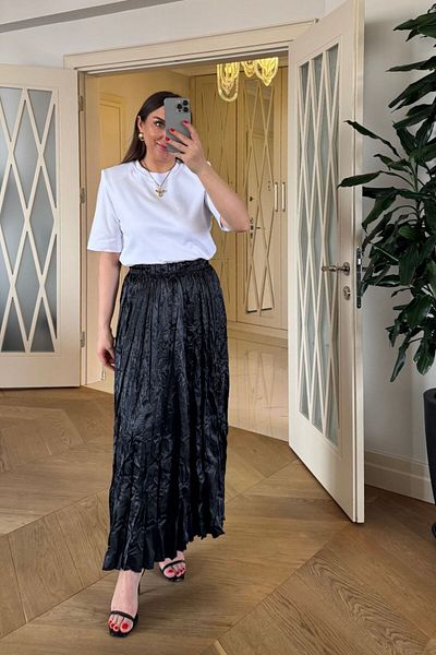 Tuba Butik Pleated Satin Long Skirt