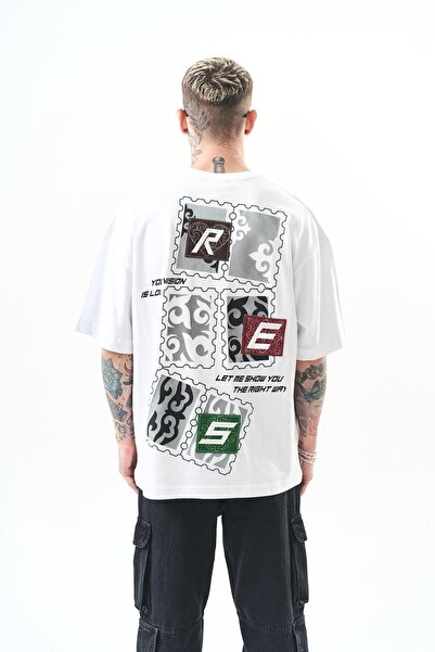 Respire Мъжка тениска с бродерия Oversize, бяла, за хора с намалено зрение