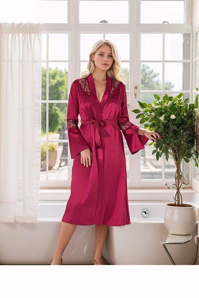 Alissa Women's Burgundy Satin Nightgown&Snap&Shorts&Bustiers&Sleepwear 6-Piece Dowry Set Set