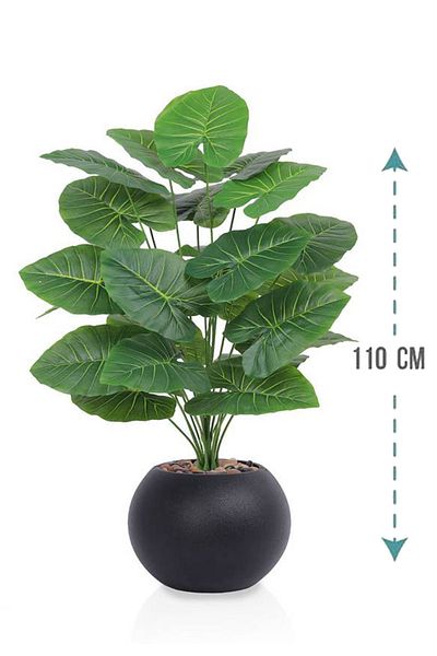 Generic Artificial Heart Leaf Seedling (Alocasia 24 Branches) in a Round Plastic Pot