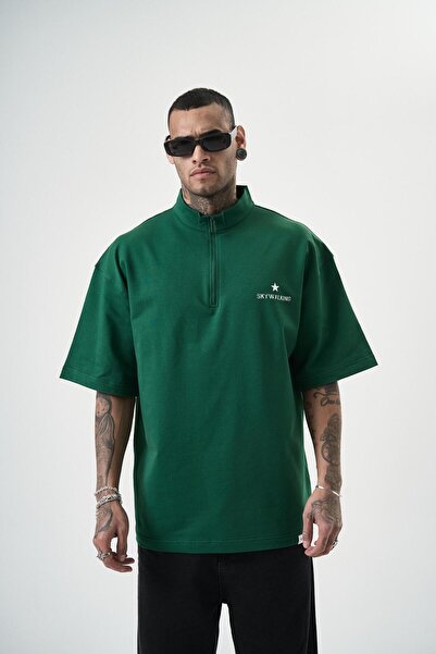 Respire تي شيرت ErkekSkywalking نصف سحاب كبير الحجم