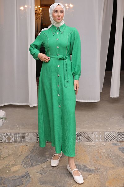 giyze Φόρεμα με χάντρες με λεπτομέρειες Emerald Green 6809