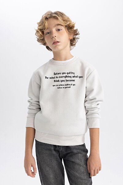 DeFacto Erkek Çocuk Bisiklet Yaka Baskılı Kalın Sweatshirt B6315a823cw