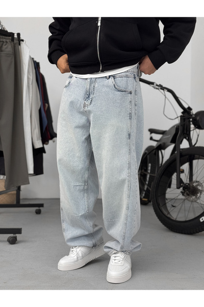 BYBASICMAN Ice Blue Stitching Detailed Baggy Pants Ke-715/693/708