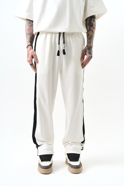 Respire Men's Stripe Detailed Interlock Baggy Sweatpants Ecru