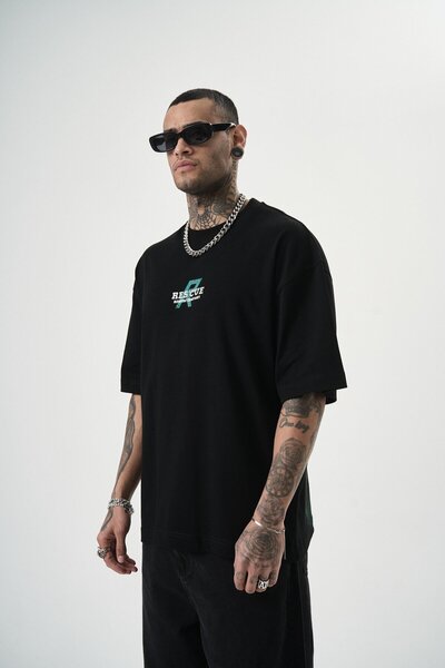 Respire Ανδρικό μπλουζάκι Res'cue με στάμπα Oversize Μαύρο