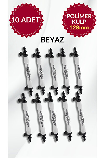 MKLAKS 128mm Polimer Plastik Beyaz-siyah Mobilya Çekmece Kulp 10'lu Paket – D...