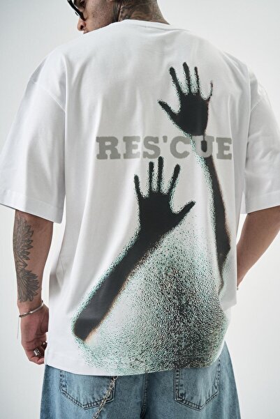 Respire Ανδρικό μπλουζάκι Res'cue με στάμπα Oversize Λευκό