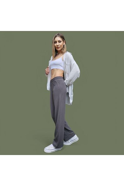 opheliateks Women's Lycra Elastic Waist Comfortable Wide Leg Palazzo Gray Trousers