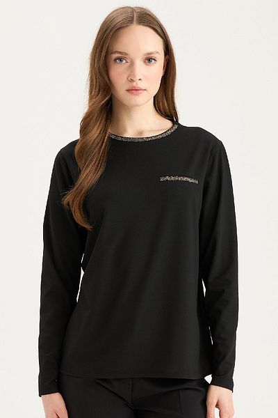 DeFacto Regular Fit Crew Neck Rhinestone Long Sleeve T-Shirt D8081Ax25Sp