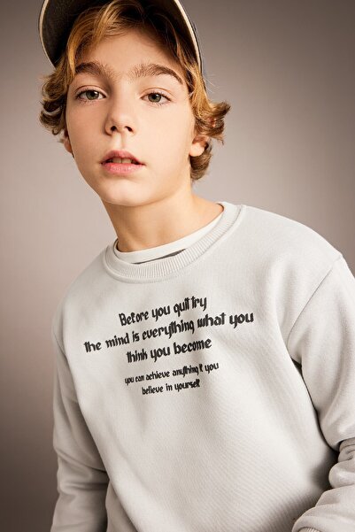 DeFacto Erkek Çocuk Bisiklet Yaka Baskılı Kalın Sweatshirt B6315a823cw