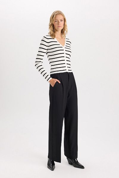 DeFacto Viscose Rib Look V-Neck Striped Cardigan - D6155Ax24Au