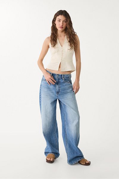 Stradivarius Linen blend halter top with buttons
