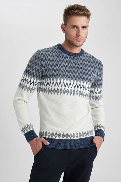 DeFacto Pletený svetr Regular Fit se vzorem Crew Neck Y0632az23wn