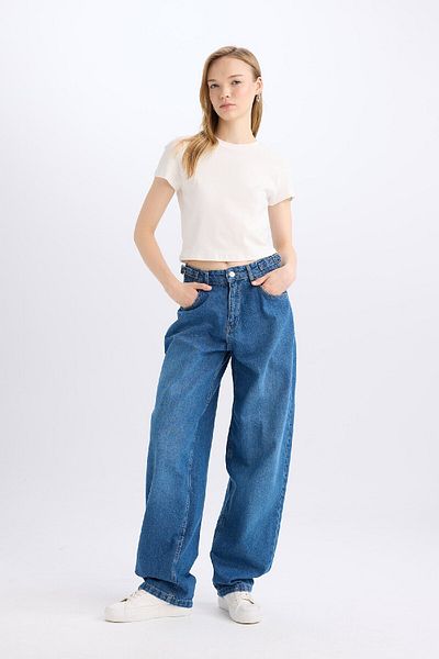 DeFacto Pantaloni largi, lungi, cu talie înaltă, spălați, E2156AX24WN