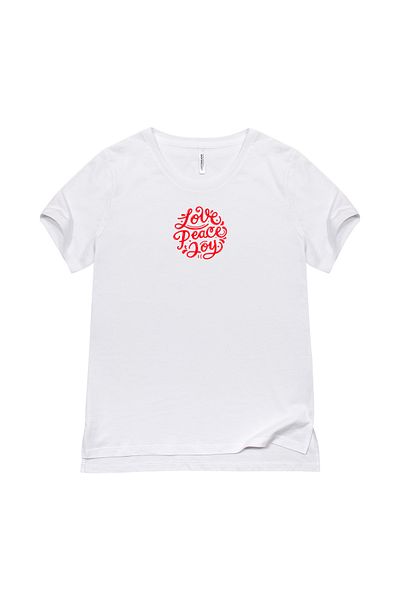 Cottonland Tricou cu imprimeu subțire, cu decolteu O, cu croială normală, WHITE PEACE pentru femei