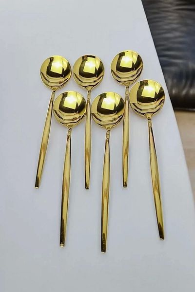 Rosemor 12'Li Gold Stainless Luxury Glossy Dinner Spoon Dinner Fork Stainless Steel Stylish Spoon-Fork