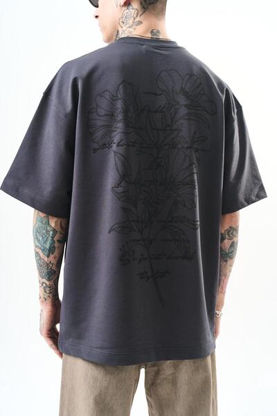 Respire Ανδρικό μπλουζάκι Just Hold Embroidered Oversize Smoked