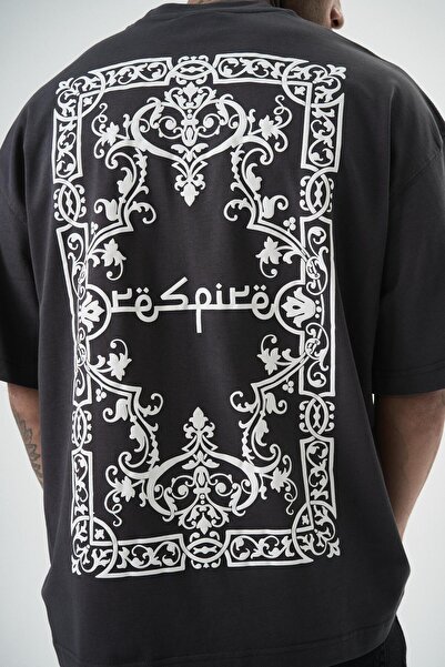 Respire Men's Ornaments Printed Oversize T-Shirt Smoked