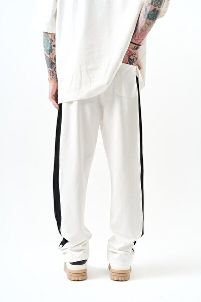 Respire Men's Leg Detailed Interlock Baggy Sweatpants Ecru